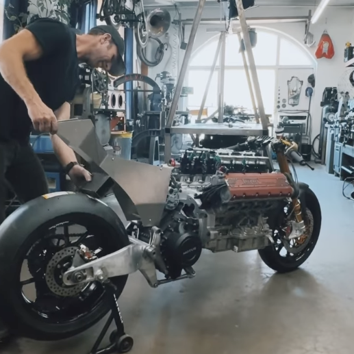 Maxwell Hazan with the Ferrari-engined bike